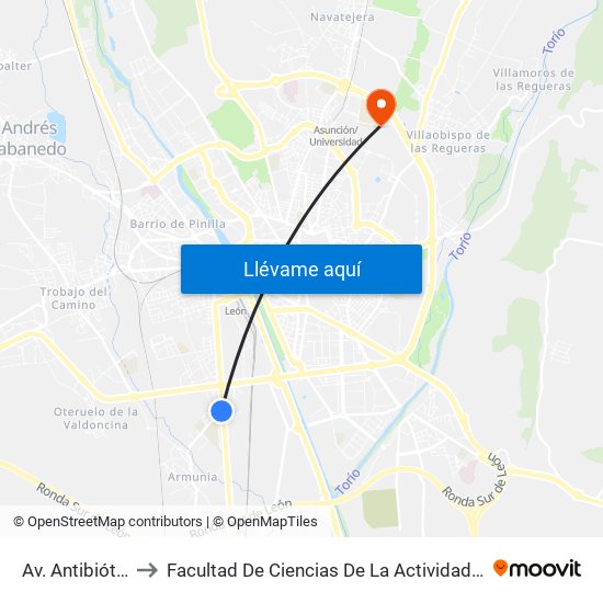 Av. Antibióticos, 88 to Facultad De Ciencias De La Actividad Física Y Del Deporte map