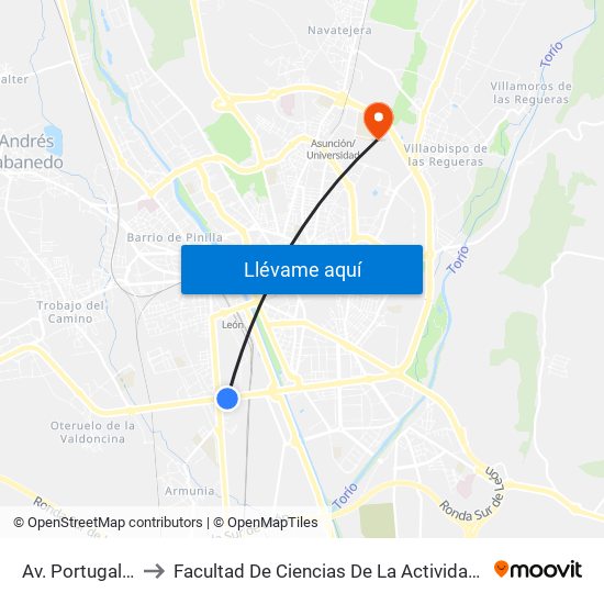 Av. Portugal (Iglesia) to Facultad De Ciencias De La Actividad Física Y Del Deporte map