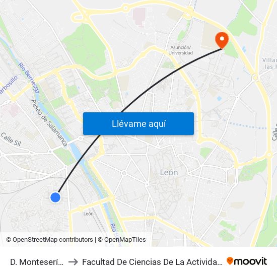 D. Monteserín (Jardín) to Facultad De Ciencias De La Actividad Física Y Del Deporte map