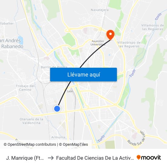 J. Manrique (Fte. Residencia) to Facultad De Ciencias De La Actividad Física Y Del Deporte map