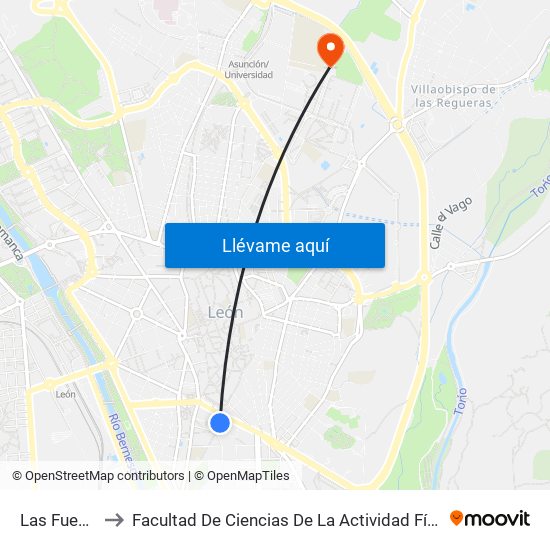 Las Fuentes, 8 to Facultad De Ciencias De La Actividad Física Y Del Deporte map