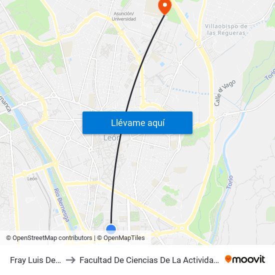 Fray Luis De León, 13 to Facultad De Ciencias De La Actividad Física Y Del Deporte map