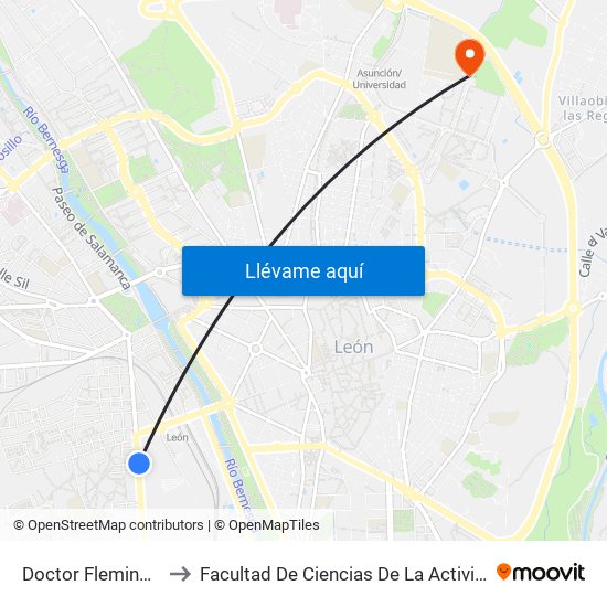 Doctor Fleming (Azucarera) to Facultad De Ciencias De La Actividad Física Y Del Deporte map