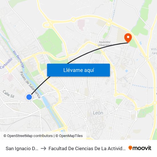 San Ignacio De Loyola, 5 to Facultad De Ciencias De La Actividad Física Y Del Deporte map