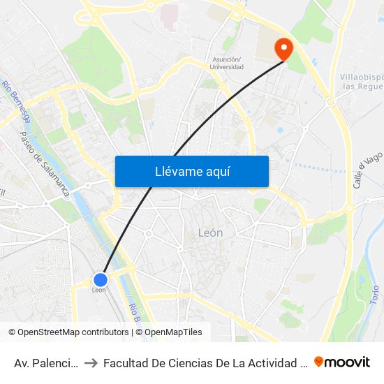 Av. Palencia (Adif) to Facultad De Ciencias De La Actividad Física Y Del Deporte map