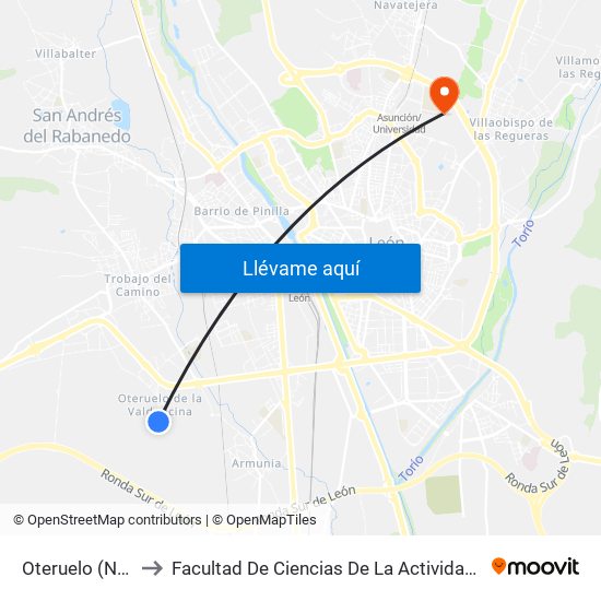 Oteruelo (Nueva, 17) to Facultad De Ciencias De La Actividad Física Y Del Deporte map