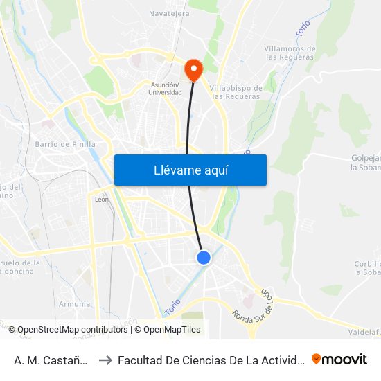 A. M. Castaño (Fte. 121) to Facultad De Ciencias De La Actividad Física Y Del Deporte map