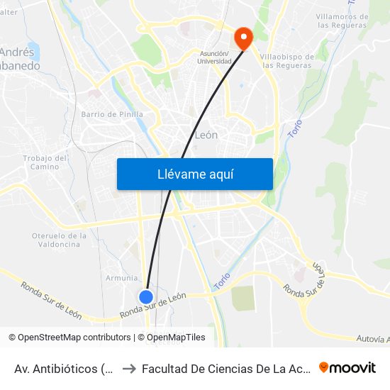 Av. Antibióticos (Gasolinera - Vta.) to Facultad De Ciencias De La Actividad Física Y Del Deporte map