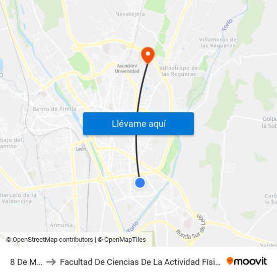 8 De Marzo to Facultad De Ciencias De La Actividad Física Y Del Deporte map