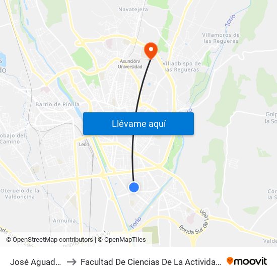 José Aguado (Incibe) to Facultad De Ciencias De La Actividad Física Y Del Deporte map