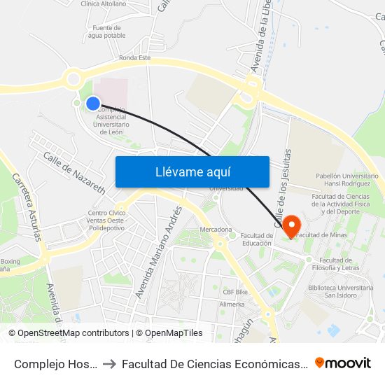 Complejo Hospitalario to Facultad De Ciencias Económicas Y Empresariales map