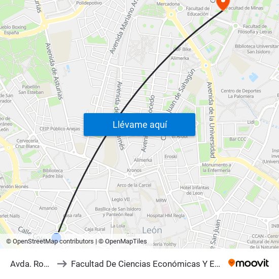 Avda. Roma, 2 to Facultad De Ciencias Económicas Y Empresariales map