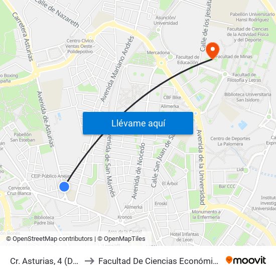 Cr. Asturias, 4 (Delg. Trabajo) to Facultad De Ciencias Económicas Y Empresariales map