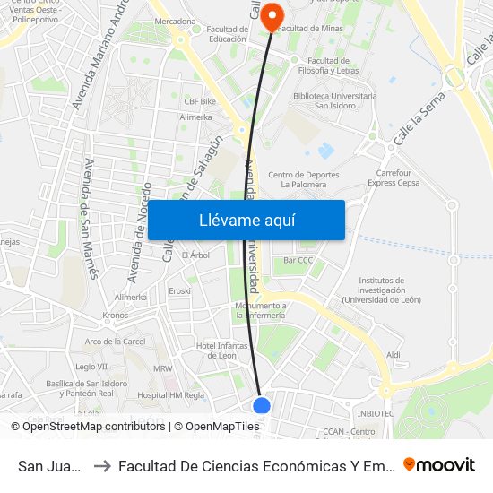 San Juan, 84 to Facultad De Ciencias Económicas Y Empresariales map