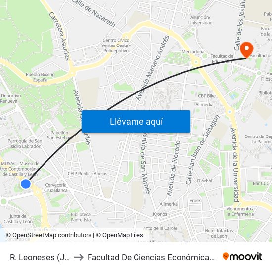 R. Leoneses (Junta Cyl) to Facultad De Ciencias Económicas Y Empresariales map