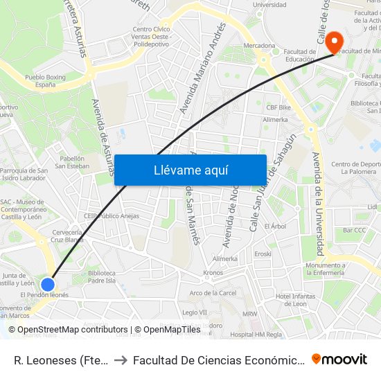 R. Leoneses (Fte. Auditorio) to Facultad De Ciencias Económicas Y Empresariales map