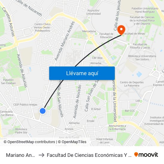 Mariano Andrés, 8 to Facultad De Ciencias Económicas Y Empresariales map