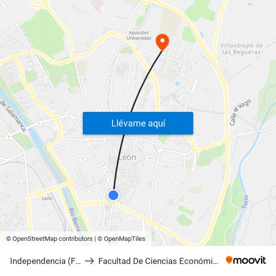 Independencia (Fte. Correos) to Facultad De Ciencias Económicas Y Empresariales map