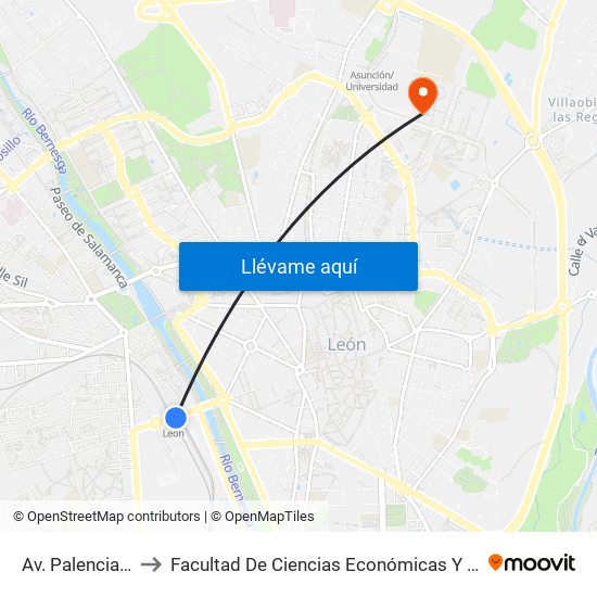 Av. Palencia (Adif) to Facultad De Ciencias Económicas Y Empresariales map