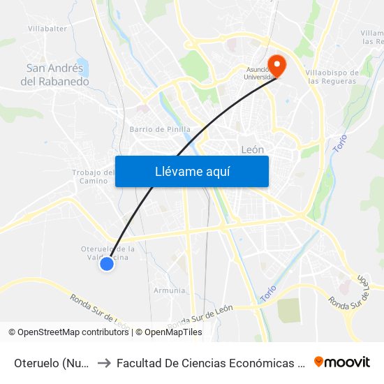 Oteruelo (Nueva, 17) to Facultad De Ciencias Económicas Y Empresariales map