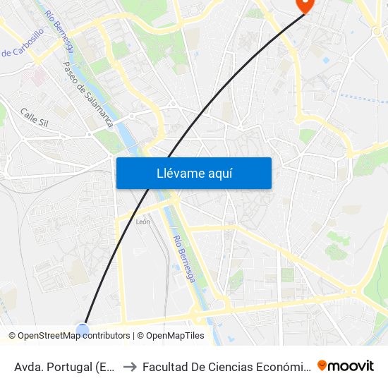Avda. Portugal (Esc. Agrícolas) to Facultad De Ciencias Económicas Y Empresariales map