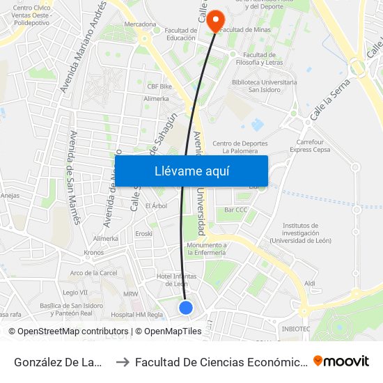 González De Lama (Parking) to Facultad De Ciencias Económicas Y Empresariales map