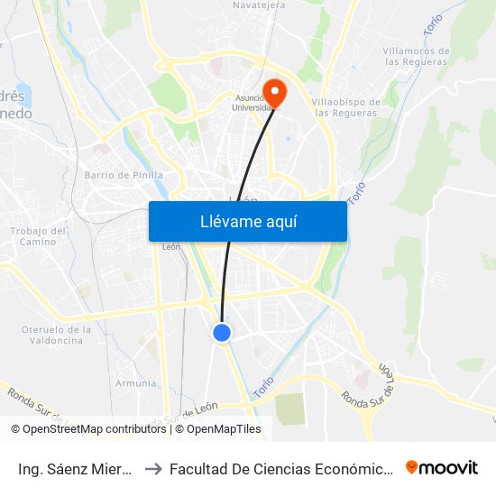 Ing. Sáenz Miera (Fte. Lidl) to Facultad De Ciencias Económicas Y Empresariales map