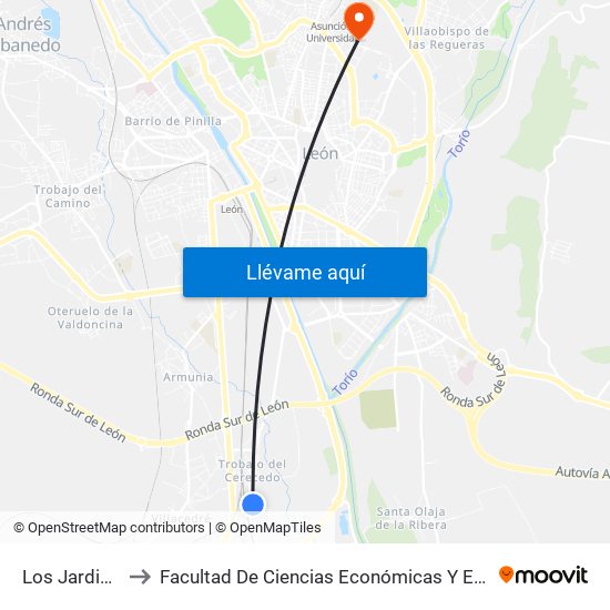 Los Jardines, 4 to Facultad De Ciencias Económicas Y Empresariales map