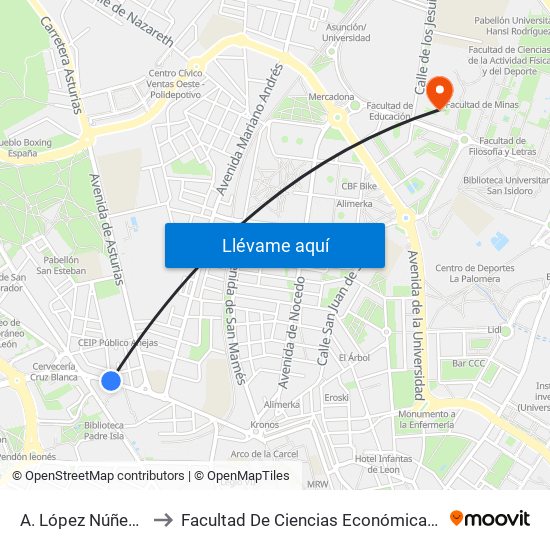 A. López Núñez (Fte. 49) to Facultad De Ciencias Económicas Y Empresariales map