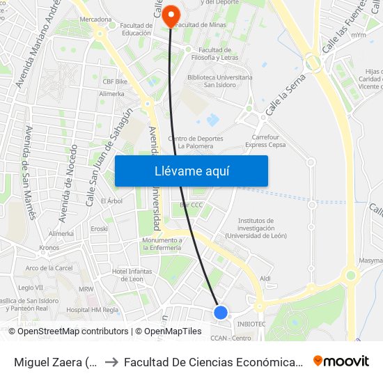 Miguel Zaera (Rotonda) to Facultad De Ciencias Económicas Y Empresariales map