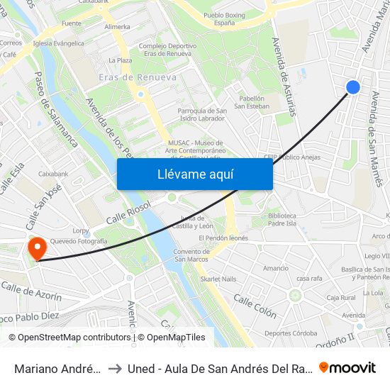 Mariano Andrés, 49 to Uned - Aula De San Andrés Del Rabanedo map