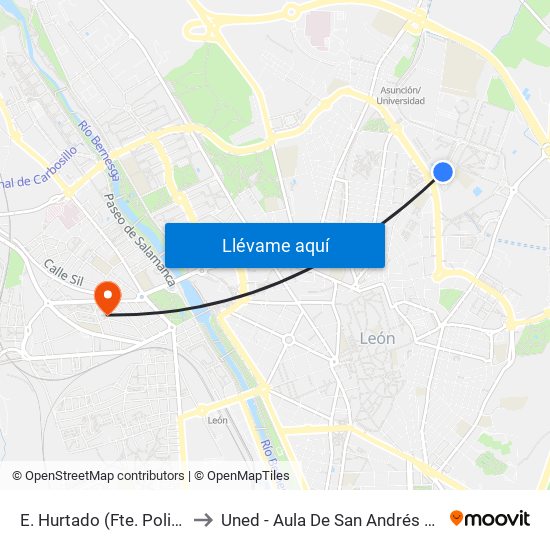 E. Hurtado (Fte. Polideportivo) to Uned - Aula De San Andrés Del Rabanedo map