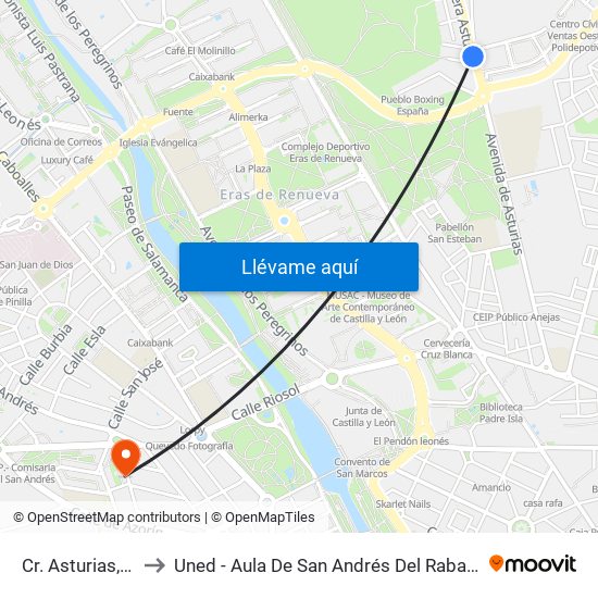 Cr. Asturias, 87 to Uned - Aula De San Andrés Del Rabanedo map