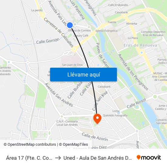 Área 17 (Fte. C. Comercial) to Uned - Aula De San Andrés Del Rabanedo map