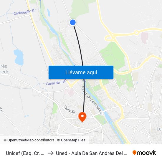 Unicef (Esq. Cr. Carb.) to Uned - Aula De San Andrés Del Rabanedo map