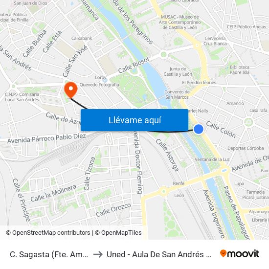 C. Sagasta (Fte. Ambulatorio) to Uned - Aula De San Andrés Del Rabanedo map
