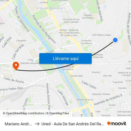 Mariano Andrés, 8 to Uned - Aula De San Andrés Del Rabanedo map