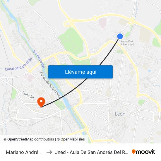 Mariano Andrés, 204 to Uned - Aula De San Andrés Del Rabanedo map