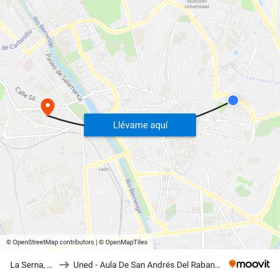 La Serna, 53 to Uned - Aula De San Andrés Del Rabanedo map
