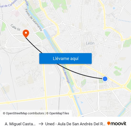 A. Miguel Castaño, 68 to Uned - Aula De San Andrés Del Rabanedo map
