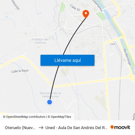 Oteruelo (Nueva, 17) to Uned - Aula De San Andrés Del Rabanedo map