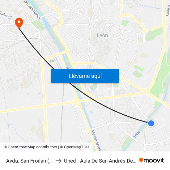 Avda. San Froilán (Puente) to Uned - Aula De San Andrés Del Rabanedo map