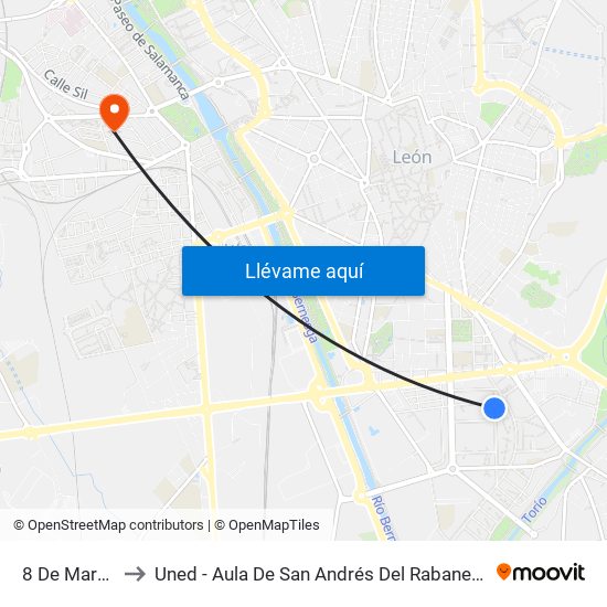 8 De Marzo to Uned - Aula De San Andrés Del Rabanedo map