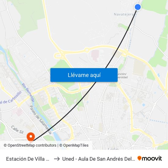 Estación De Villa Romana to Uned - Aula De San Andrés Del Rabanedo map