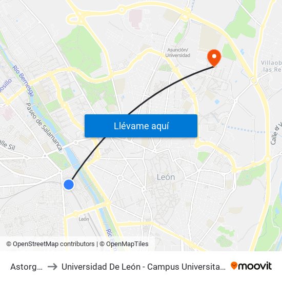 Astorga, 22 to Universidad De León - Campus Universitario De Vegazanas map