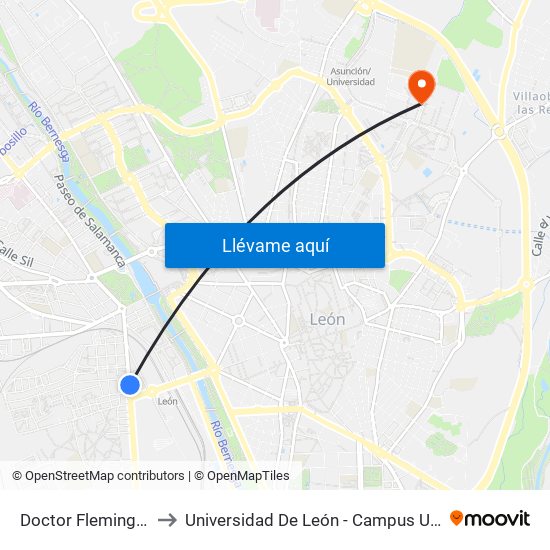 Doctor Fleming (Bar La Vega) to Universidad De León - Campus Universitario De Vegazanas map