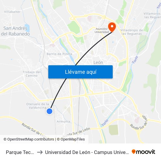 Parque Tecnológico to Universidad De León - Campus Universitario De Vegazanas map