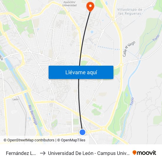Fernández Ladreda, 10 to Universidad De León - Campus Universitario De Vegazanas map