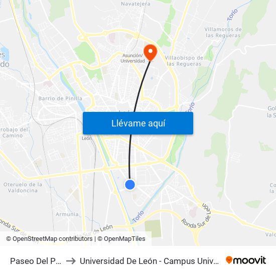 Paseo Del Parque, 22 to Universidad De León - Campus Universitario De Vegazanas map
