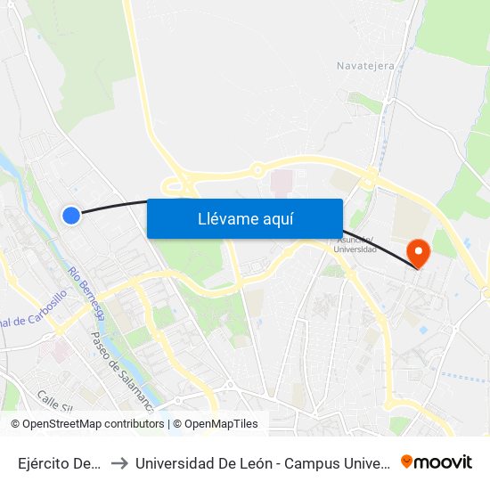 Ejército Del Aire, 30 to Universidad De León - Campus Universitario De Vegazanas map